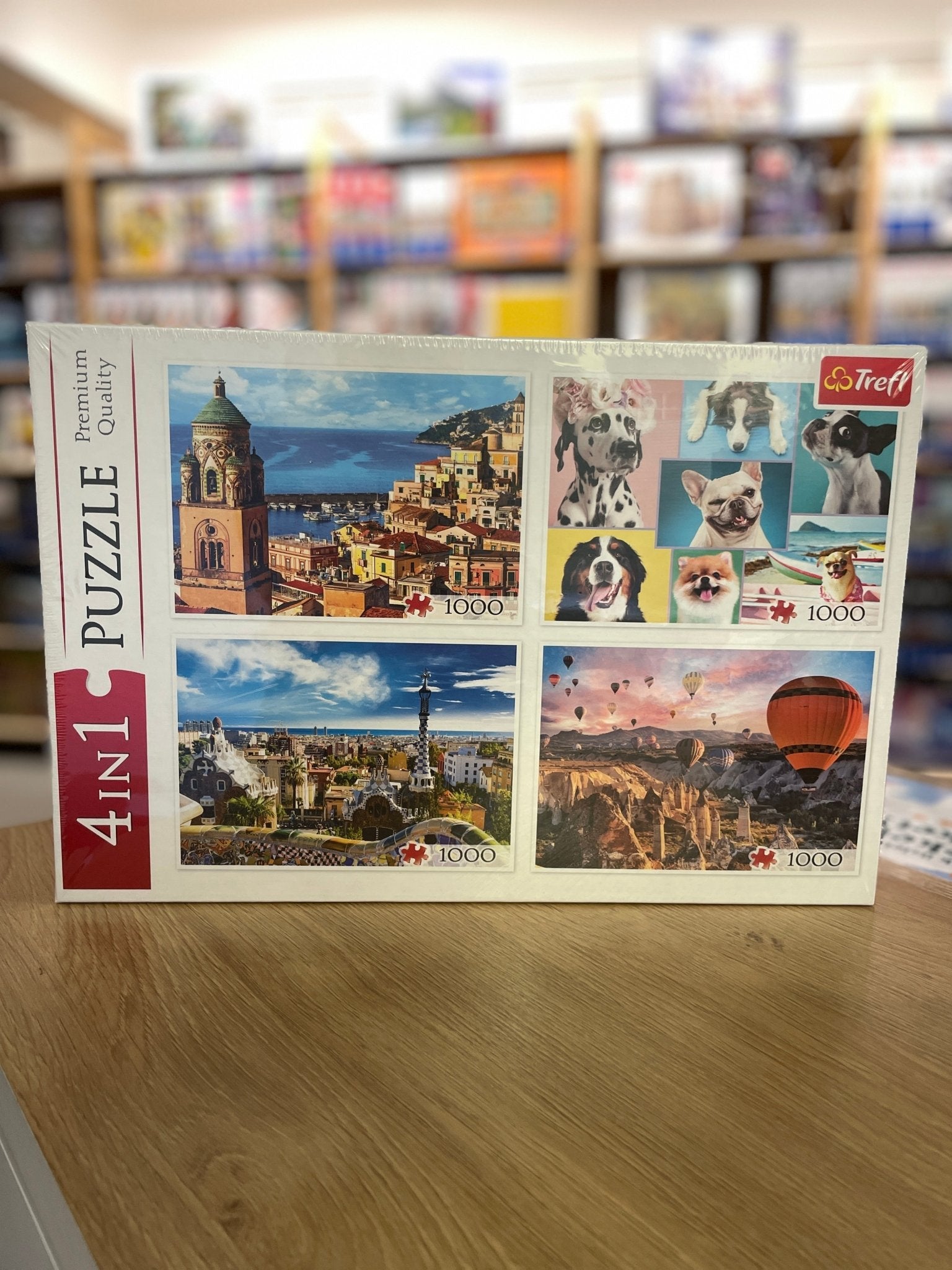 Amalfi, Barcelona, Hőlégballonok és Kutyusok - 4x1000 Trefl 1000 darabos kirakó puzzle (TR - 93687) - puzzlegarden