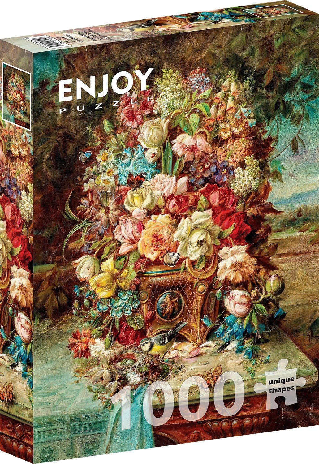 Csendélet Virágokkal és Cinegével Enjoy 1000 darabos kirakó puzzle (EN - 1518) - puzzlegarden