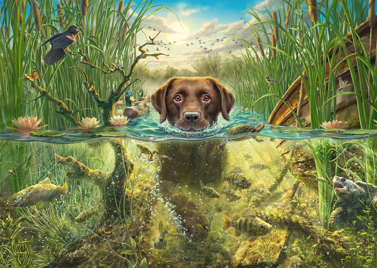 Csodálatos kutyák – Csokoládészínű labrador hűsítő fürdőt vesz Schmidt Spiele 1000 darabos kirakó puzzle (SCH - 58572) - puzzlegarden