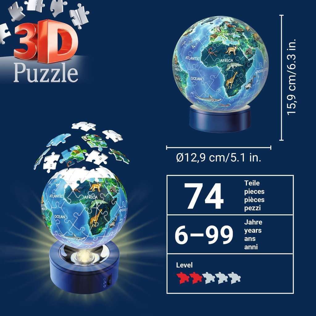 Éjszakai földgömb – világító - 3D Ravensburger 74 darabos kirakó puzzle (RA - 11844) - puzzlegarden