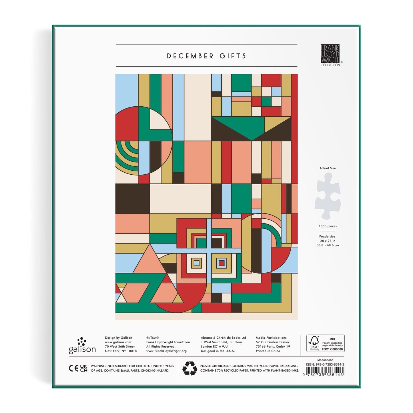 Frank Lloyd Wright – Decemberi ajándékok - aranyfóliás Galison 1000 darabos kirakó puzzle (GA-9780735386143) - puzzlegarden