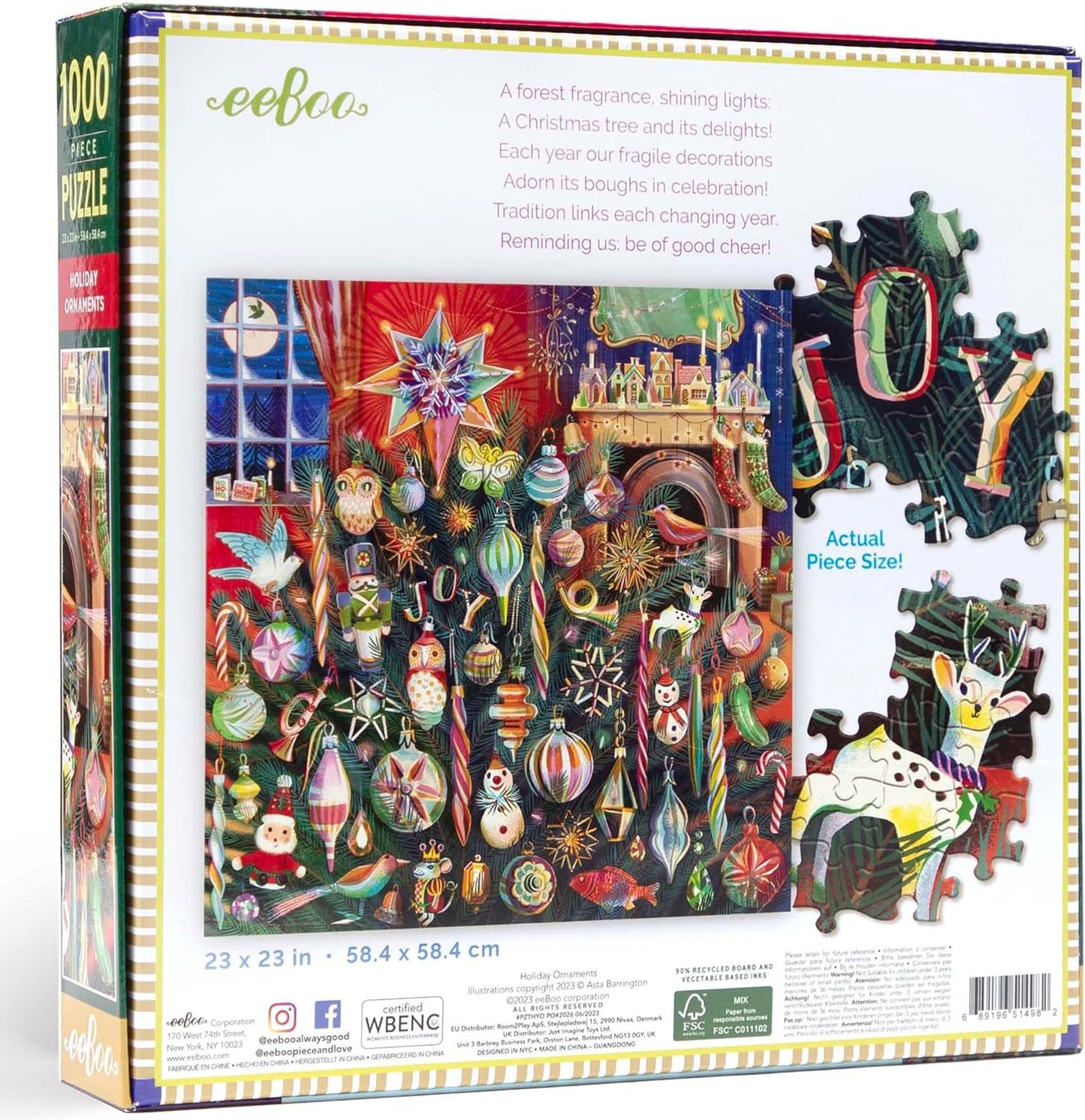 Karácsonyi díszek Eeboo 1000 darabos kirakó puzzle (EB - PZTHYO) - puzzlegarden