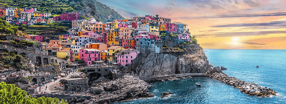 Manarola naplementében, Olaszország - panoráma Trefl 500 darabos kirakó puzzle (TR - 29516) - puzzlegarden
