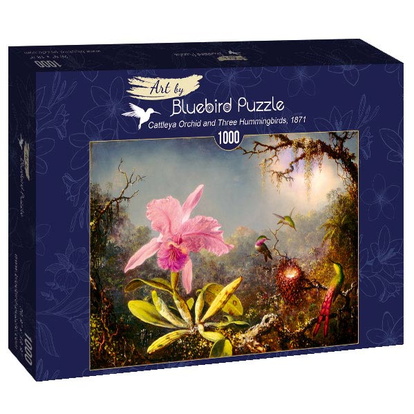 Martin Johnson Heade - Cattleya Orchidea és három Kolibri Bluebird 1000 darabos kirakó puzzle (BB - P - 60097) - puzzlegarden