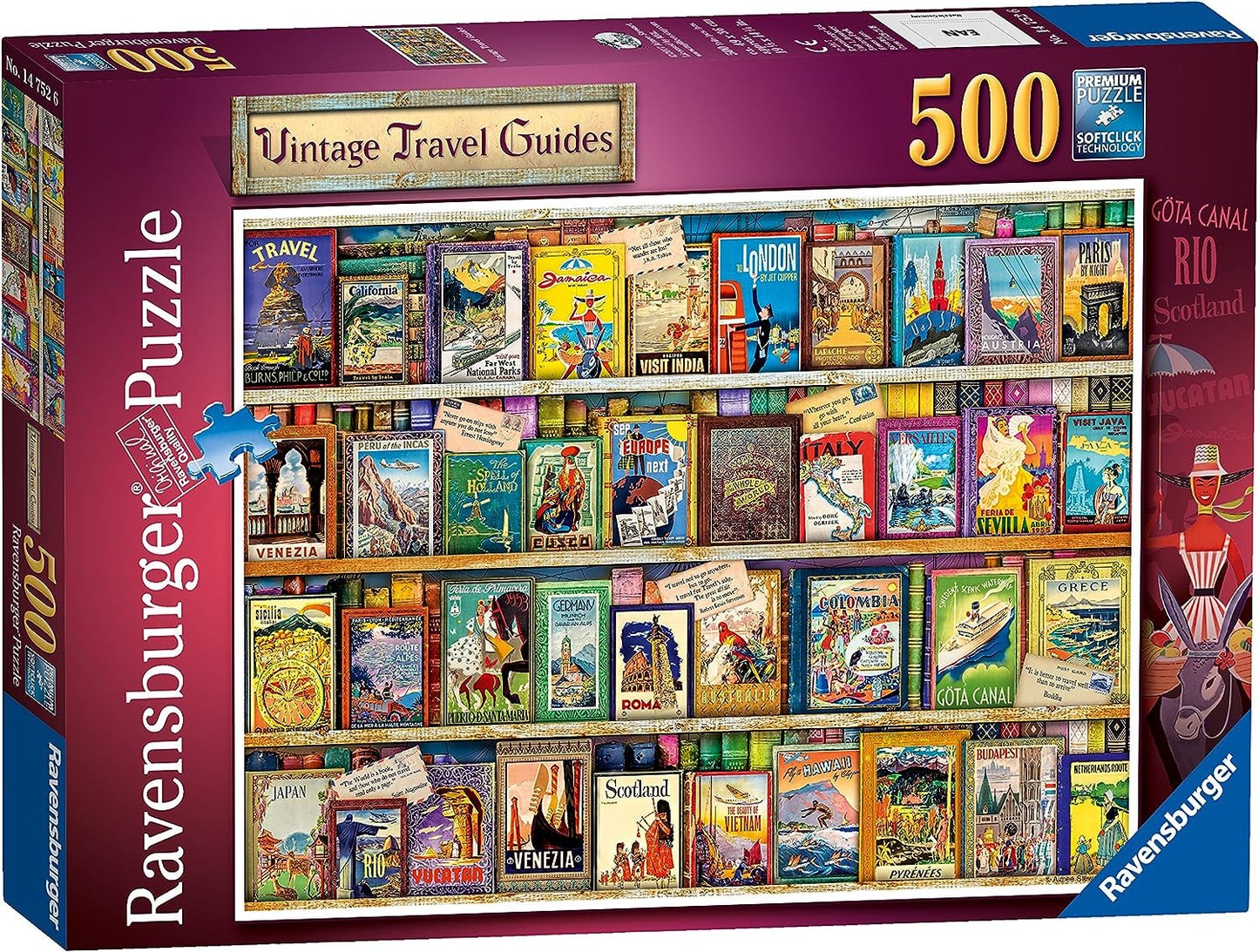 Retro utazási könyvek Ravensburger 500 darabos kirakó puzzle (RA - 14752) - puzzlegarden
