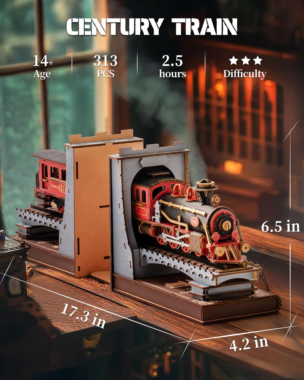 Rolife - Régi Gőzmozdony Könyvtámasz Robotime 313 darabos kirakó puzzle (RO - TGE01) - puzzlegarden