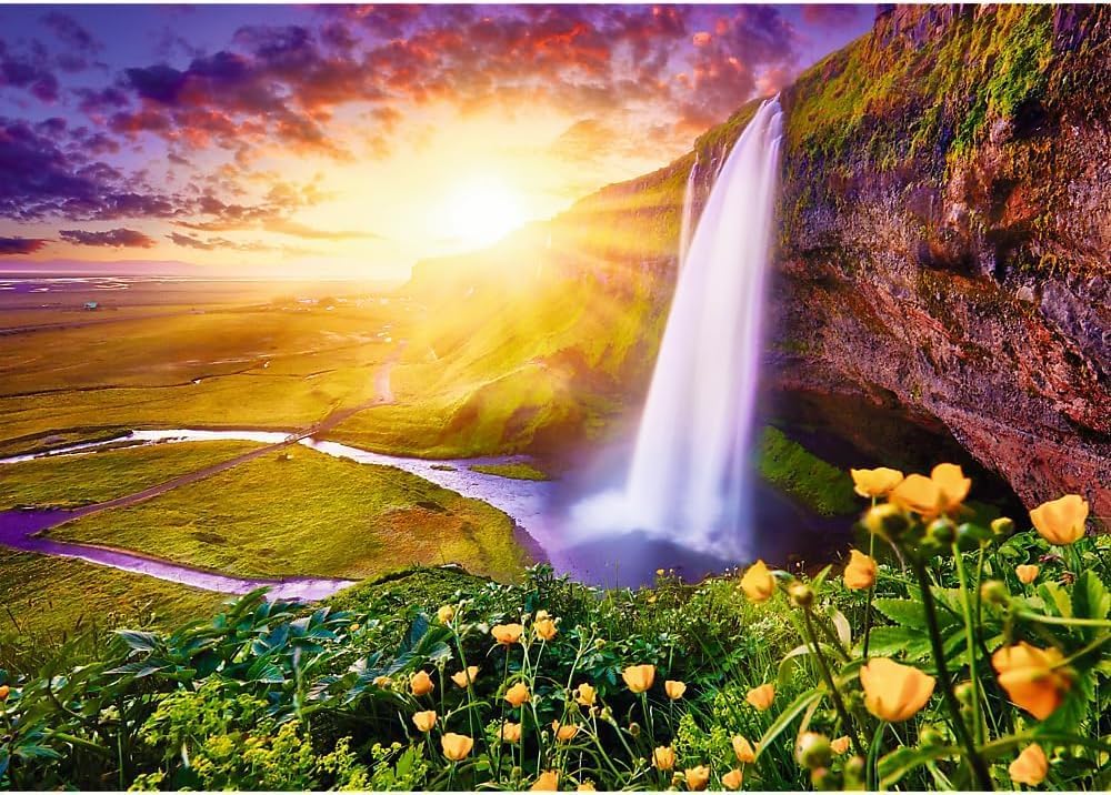 Romantikus Naplemente: Seljalandsfoss Vízesés, Izland Trefl Prime 1000 darabos kirakó puzzle (TR - 10756) - puzzlegarden