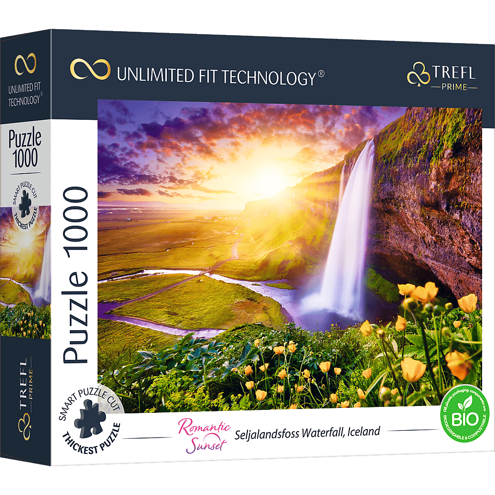 Romantikus Naplemente: Seljalandsfoss Vízesés, Izland Trefl Prime 1000 darabos kirakó puzzle (TR - 10756) - puzzlegarden