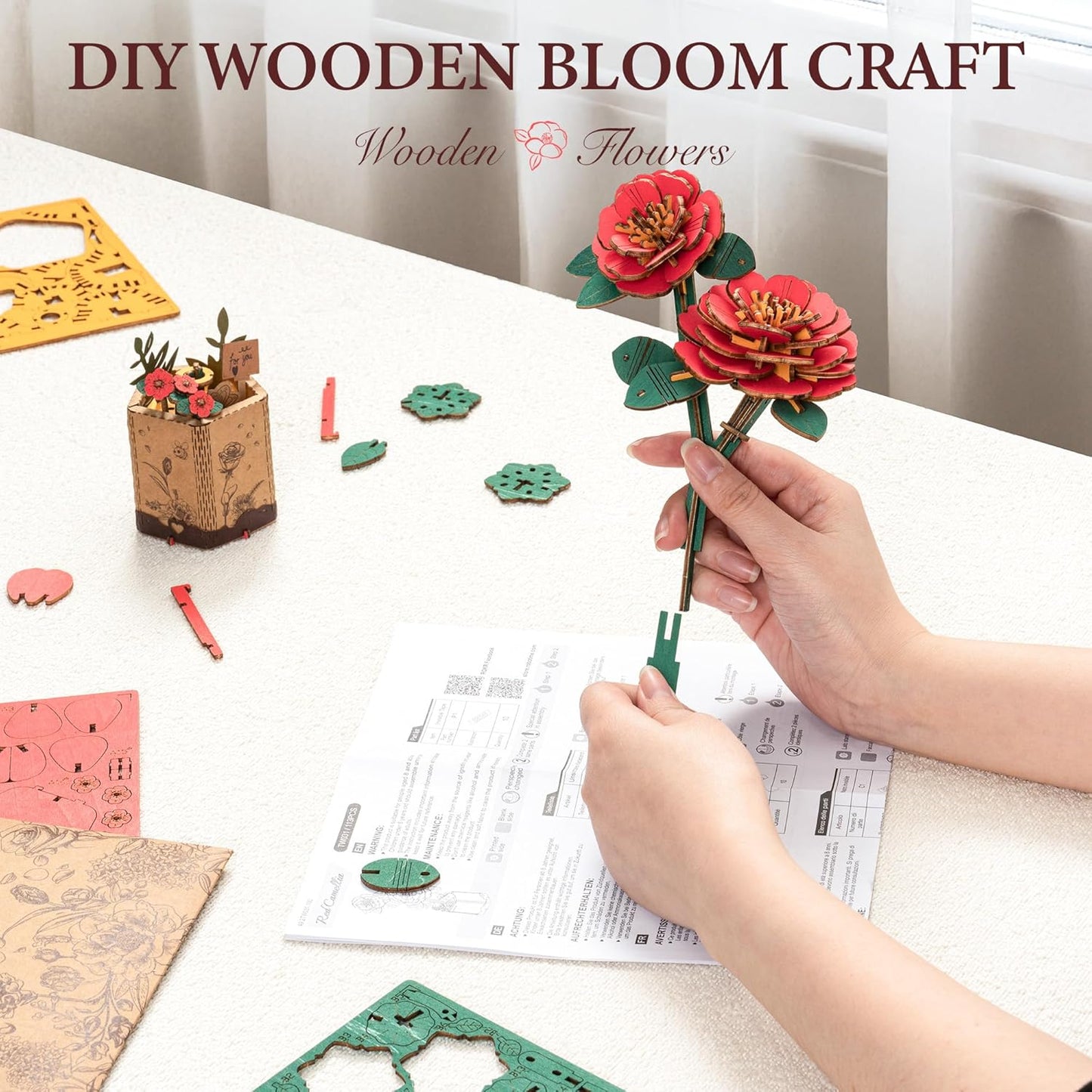 Rowood - Piros Kamélia Robotime 113 darabos kirakó puzzle (TRO - W031) - puzzlegarden