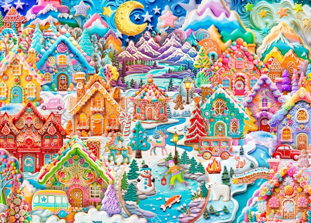 Színes süteményváros éjszaka Alipson 1500 darabos kirakó puzzle (AL - 50137) - puzzlegarden
