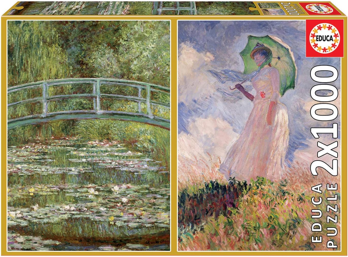 Claude Monet - Tavirózsák + Nő Napernyővel 2x1000 Educa 2x1000 darabos kirakó puzzle (ED - 19270) - puzzlegarden