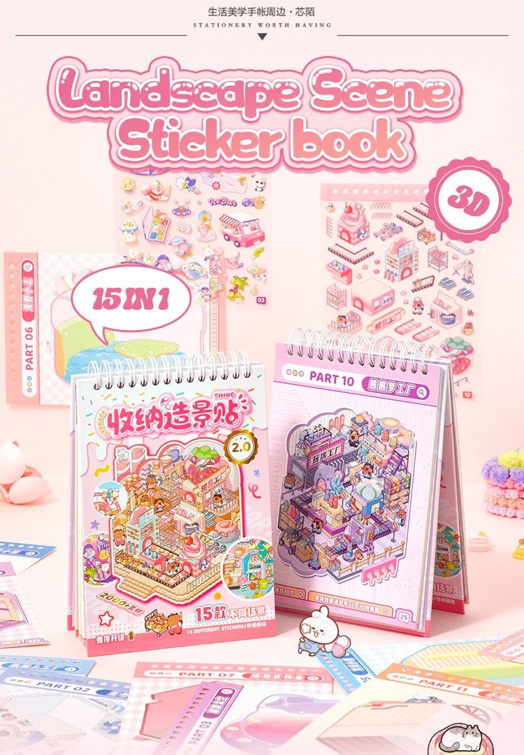 15 in 1 Matricakönyv Rózsaszín - matricajelenet Simno 15 darabos kirakó puzzle (SN-6941776327363) - puzzlegarden