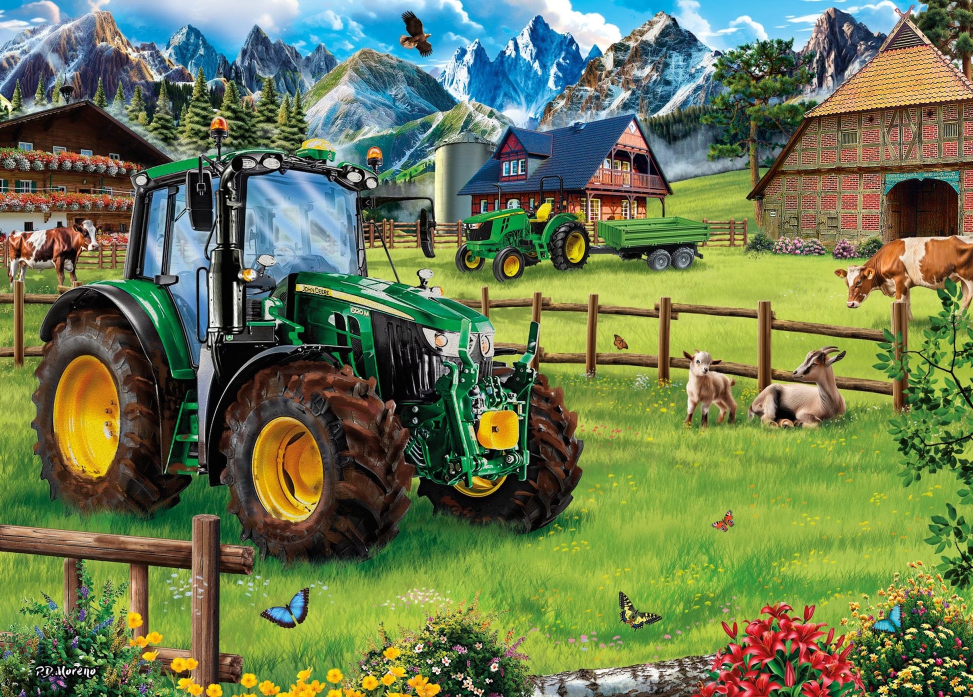 Alpesi Gazdaság Traktorral: John Deere 6120M Schmidt 1000 darabos kirakó puzzle (SCH-58535 4001504585358) - puzzlegarden