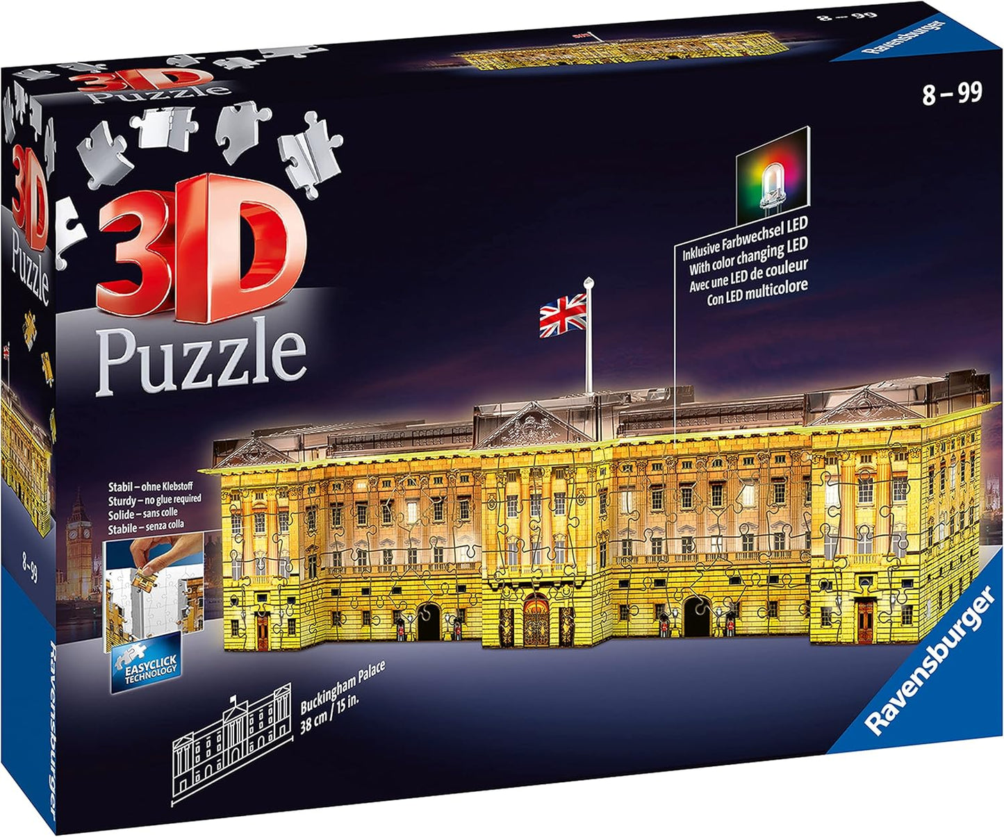 Buckingham - palota - London - 3D Night Edition Ravensburger 237 darabos kirakó puzzle (RA - 12529 4005556125296) - puzzlegarden