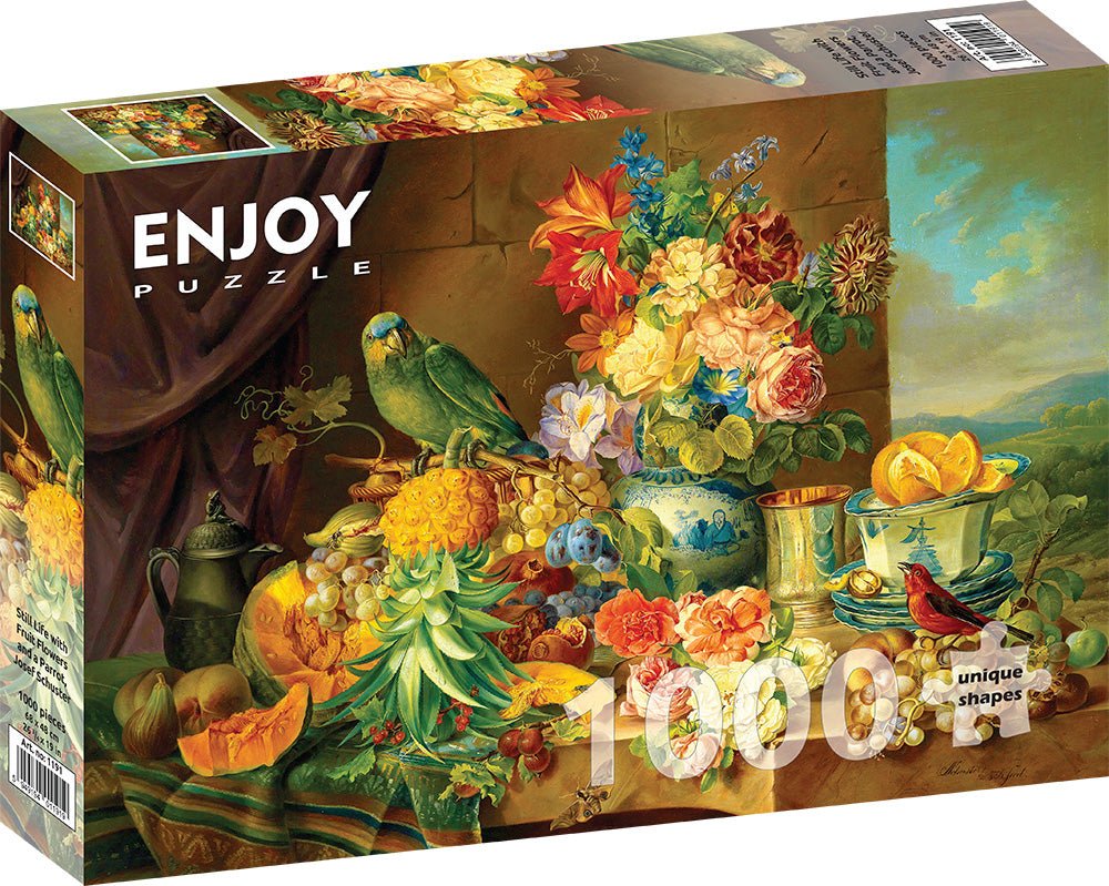 Csendélet gyümölcsökkel, virágokkal és papagájjal Enjoy 1000 darabos kirakó puzzle (EN - 1191 5949194011919) - puzzlegarden