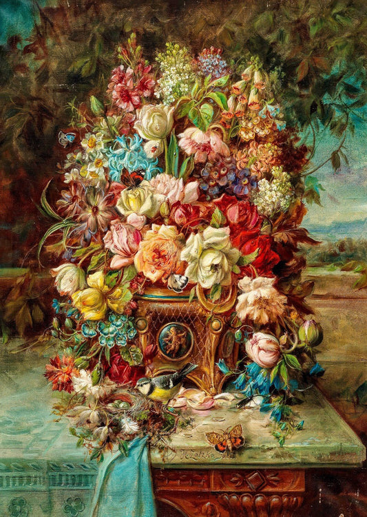 Csendélet Virágokkal és Cinegével Enjoy 1000 darabos kirakó puzzle (EN - 1518) - puzzlegarden