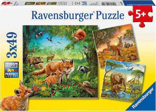 Földrészek Állatai - 3x49 Ravensburger 49 darabos kirakó puzzle (RA - 09330 4005556093304) - puzzlegarden