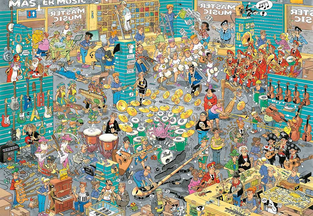 Jan van Haasteren – Zenebolt & Nyaralás előtti izgalmak – 2x1000 Jumbo 1000 darabos kirakó puzzle (JU - 1110100644) - puzzlegarden