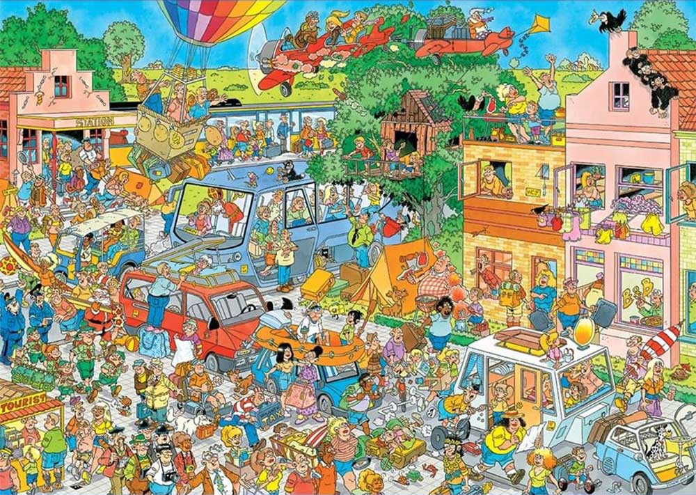 Jan van Haasteren – Zenebolt & Nyaralás előtti izgalmak – 2x1000 Jumbo 1000 darabos kirakó puzzle (JU - 1110100644) - puzzlegarden