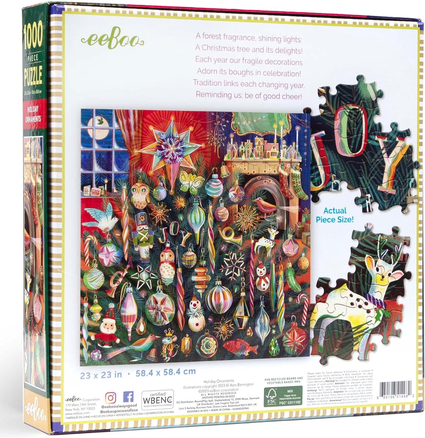 Karácsonyi díszek Eeboo 1000 darabos kirakó puzzle (EB-PZTHYO 689196514982) - puzzlegarden