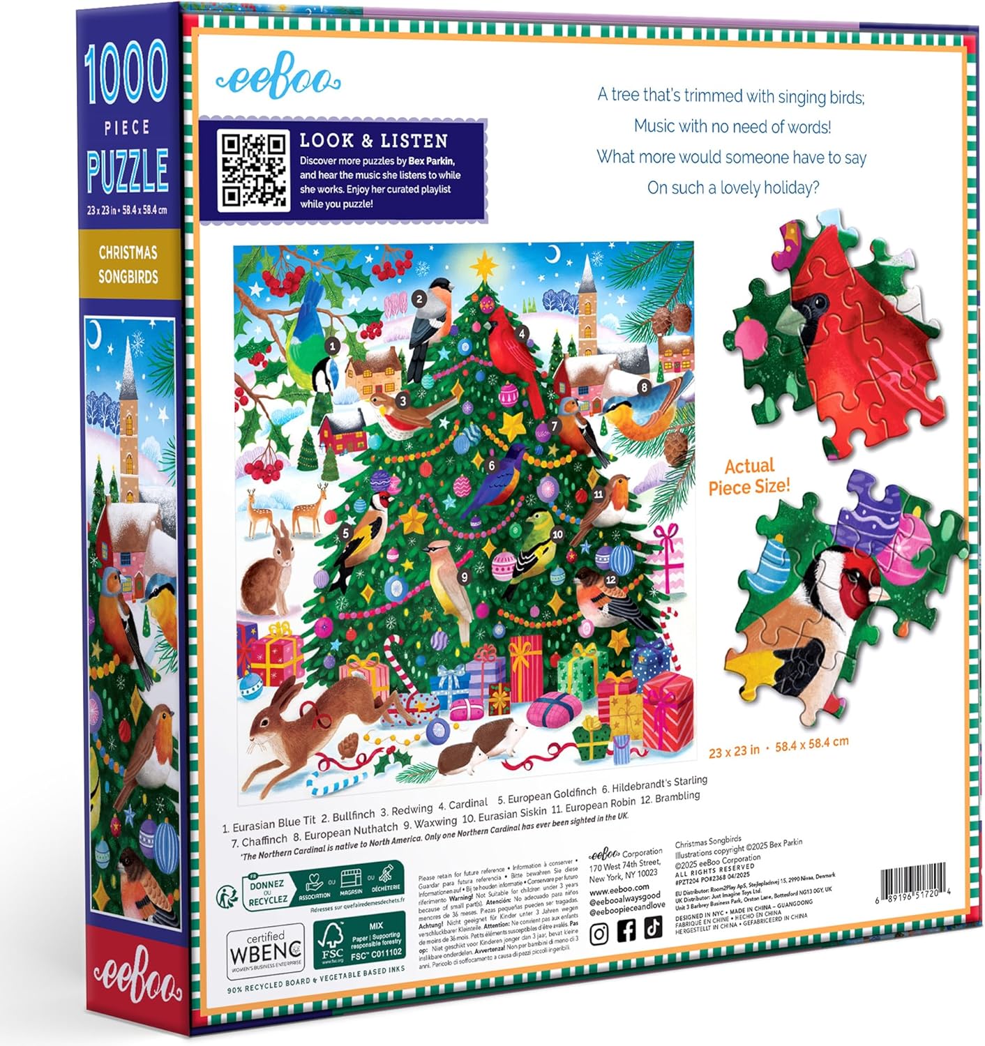 Karácsonyi énekesmadarak Eeboo 1000 darabos kirakó puzzle (EB-PZT204) - puzzlegarden