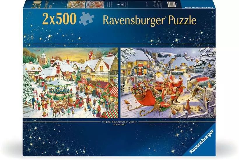 Karácsonyi Kollekció No.1 - A Karácsonyi Vásár & A Télapó vacsorája - 2x500 Ravensburger 500 darabos kirakó puzzle (RA-12000040) - puzzlegarden