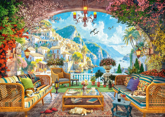 Mediterrán terasz kilátással Ravensburger 1000 darabos kirakó puzzle (RA-12001576) - puzzlegarden