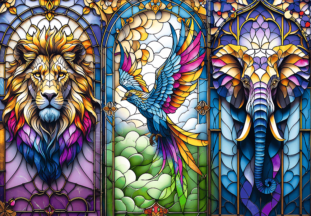 Ólomüveg állatok Trefl 1000 darabos kirakó puzzle (TR - 10957) - puzzlegarden
