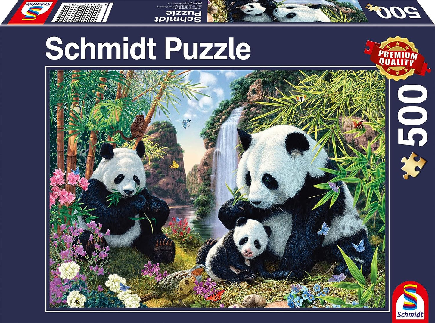 Panda család a vízesésnél Schmidt 500 darabos kirakó puzzle (SCH-57380 4001504573805) - puzzlegarden