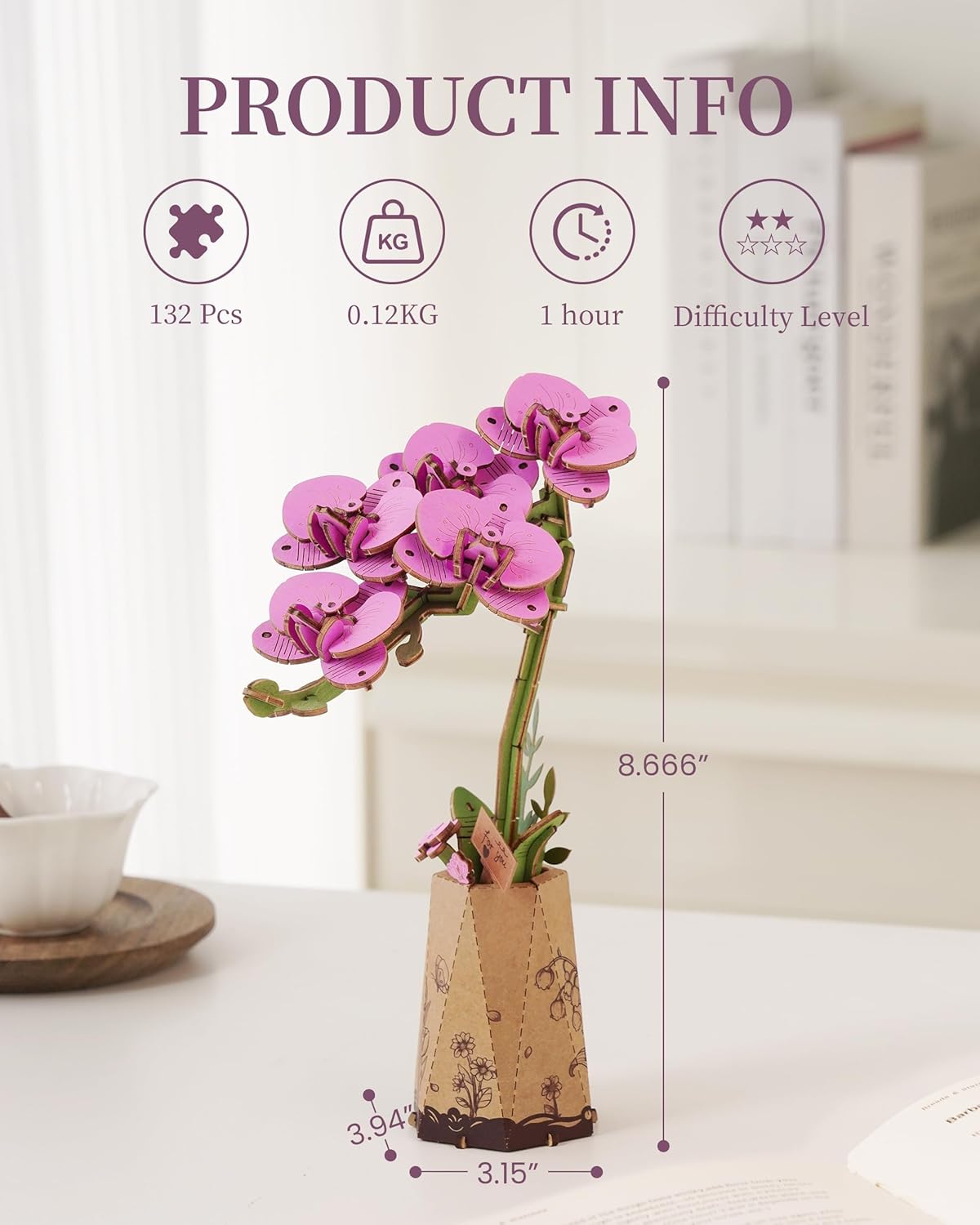 Rowood - Lila Orchidea Robotime 132 darabos kirakó puzzle (RO - TW091) - puzzlegarden