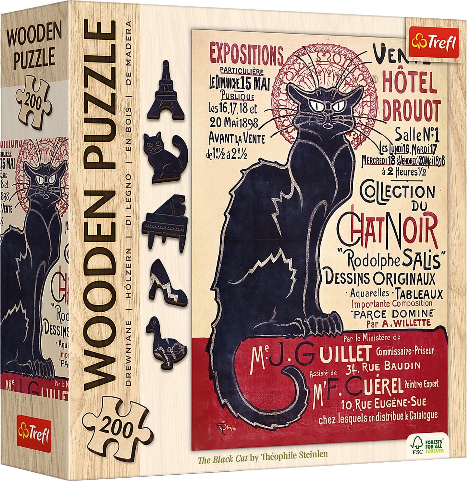 Steinlen - A Fekete Macska - FA Kirakó! Trefl Wood Craft 200 darabos kirakó puzzle (TR-20254 5900511202540) - puzzlegarden