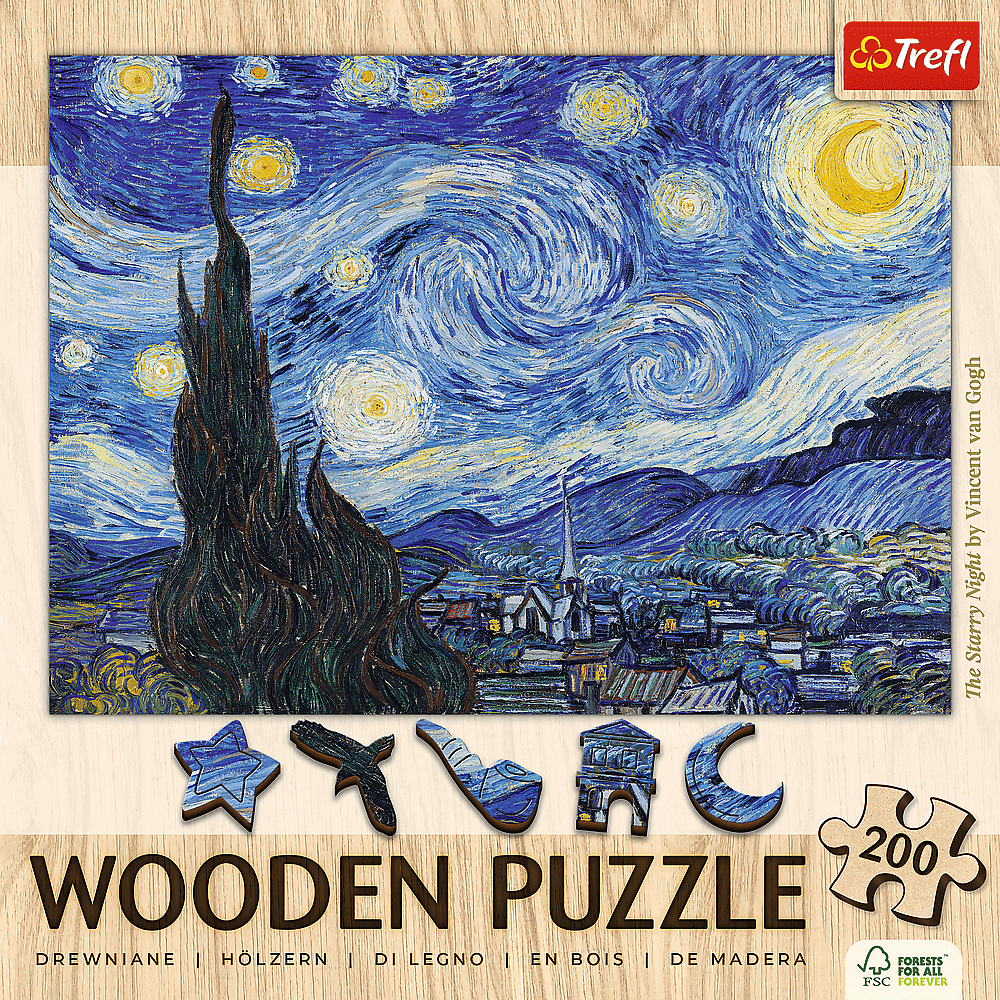 Van Gogh - Csillagos Éj - FA Kirakó! Trefl Wood Craft 200 darabos kirakó puzzle (TR-20248 5900511202489) - puzzlegarden