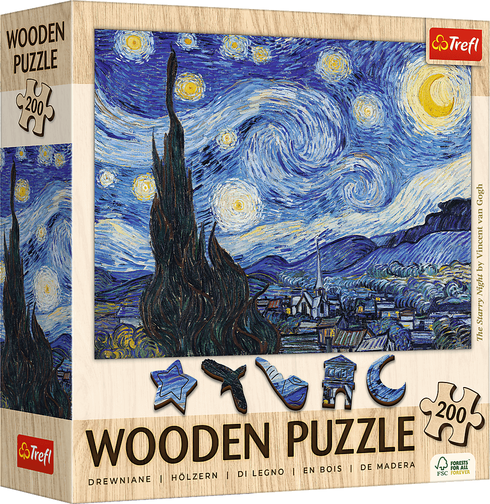 Van Gogh - Csillagos Éj - FA Kirakó! Trefl Wood Craft 200 darabos kirakó puzzle (TR-20248 5900511202489) - puzzlegarden