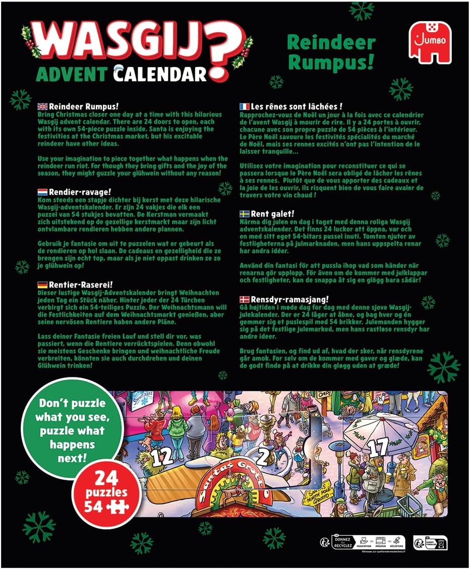 Wasgij Adventi Naptár – Rénszarvas ramazuri! Jumbo 54 darabos kirakó puzzle (JU - 1110100707) - puzzlegarden